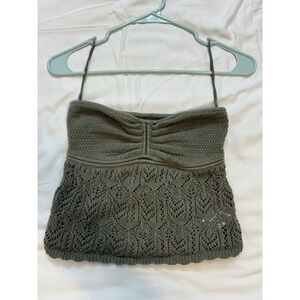American Eagle Olive Green Crochet Knit Tube Top Cinch Bust Small Boho Fairycore